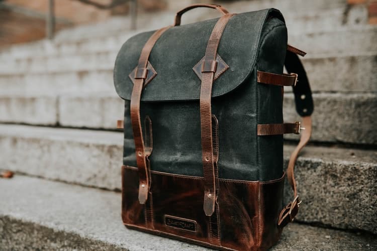 back to school: a photo of a schoolbag on a school step