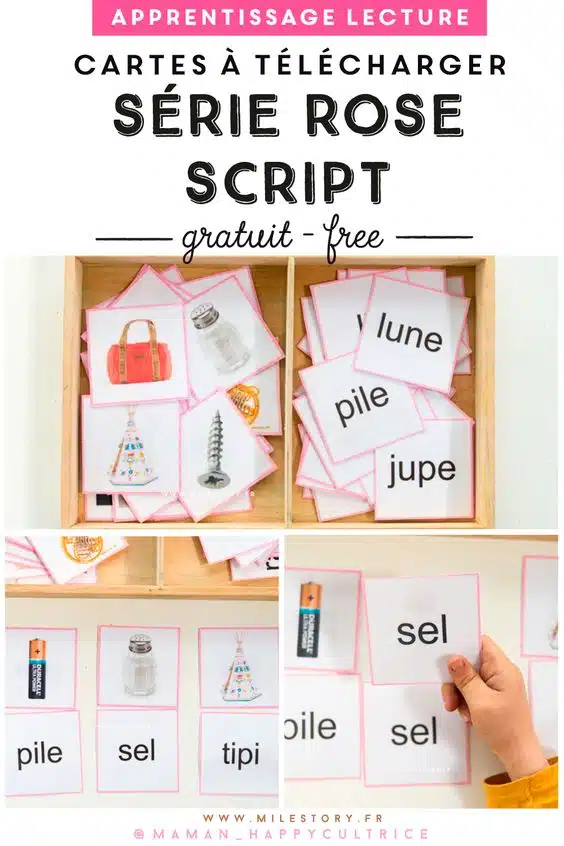 photo d'une série rose script pour apprendre à lire aux enfants 