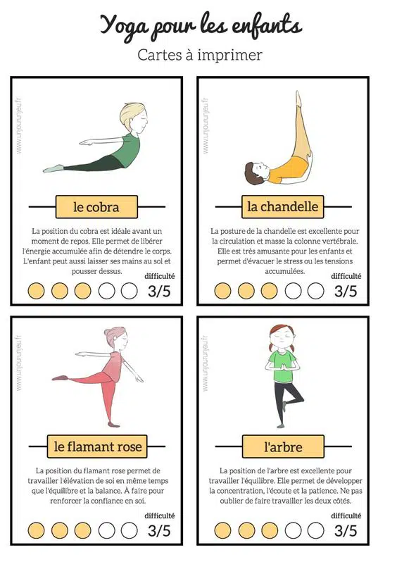  cartes de Yoga pour enfant à imprimer