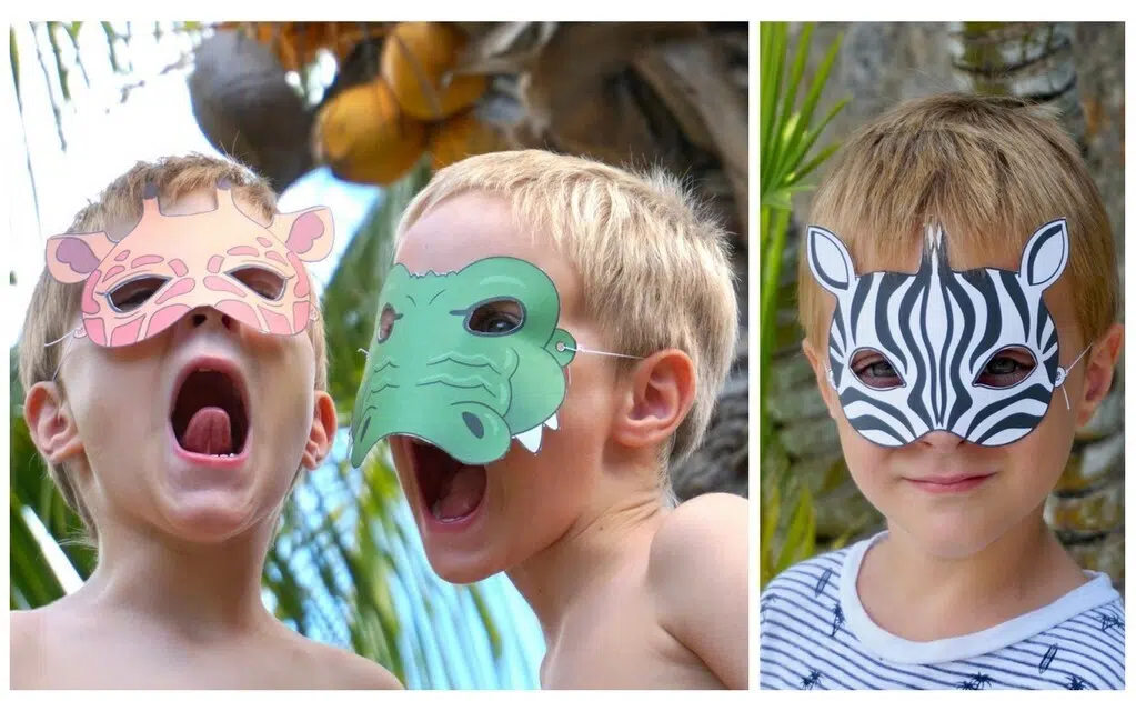 children wearing animal masks 