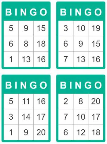 bingo de 1 à 20 pour enfant