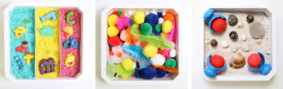 sensory tray : 3 different models proposed by the Hoptoys brand 