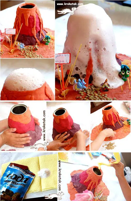 scientific experiment: a volcano made by a child
