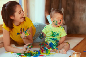 Creative activity of a mother with her son