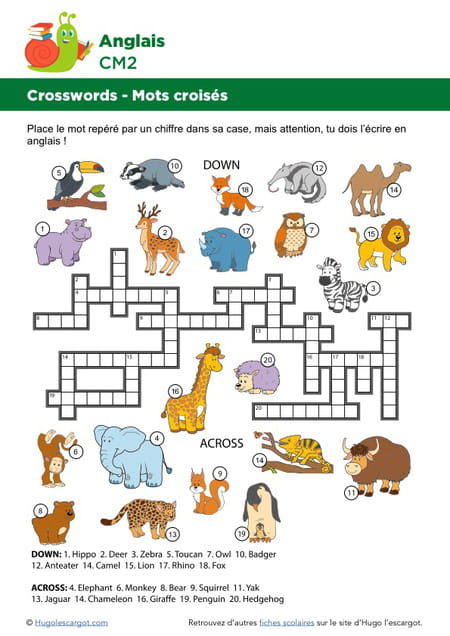 animals in English : crossword